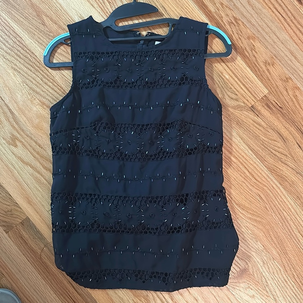 Banana Republic Navy Blue Beaded Embroidered Lined Top